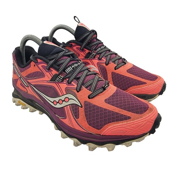 Saucony Xodus 5.0 Womens Size 9 Purple Red Trail Running Shoes Vibram S10250-3 - Picture 1 of 13